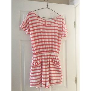 Pink & white striped romper